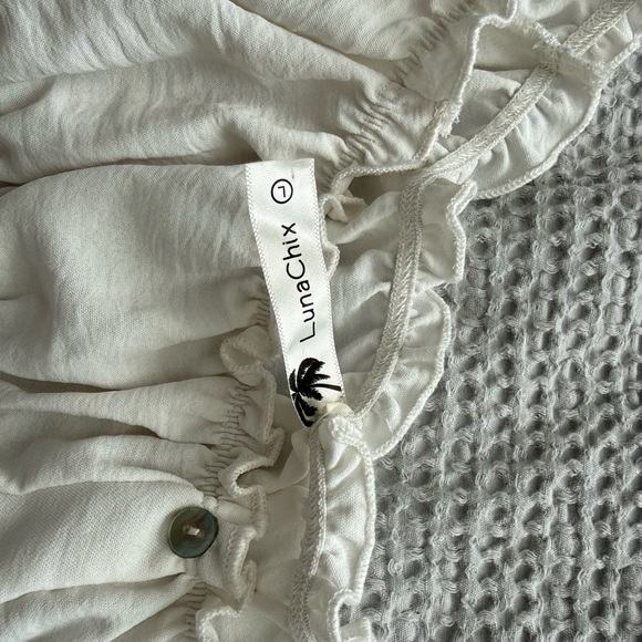 ✨5 for $25✨ Ruched Off-Shoulder Ruffle Top - White - Picture 2 of 3